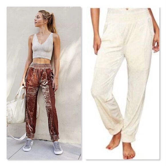 NEW! HAH | '1 Track Mind' Crushed Velvet Jogger Pants - size Large in Ivory - Picture 4 of 16